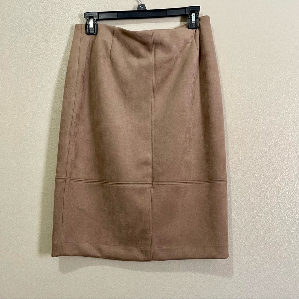 Preston & York Faux Suede Brown Pencil Skirt Size 6 Poly/Elastane Stretch New